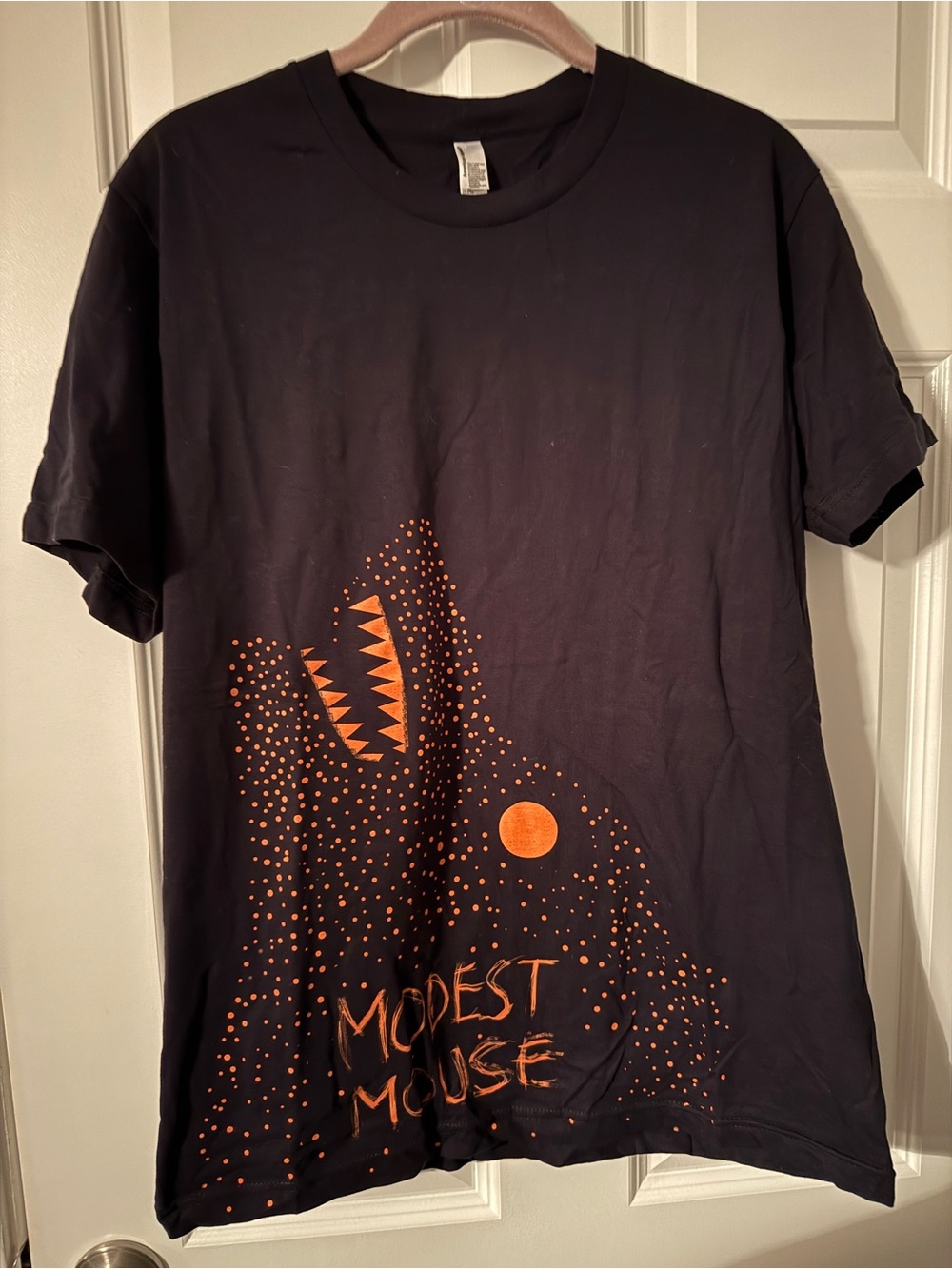 American Apparel Black Short Sleeve Tee with Orange Modest Mouse Graphic